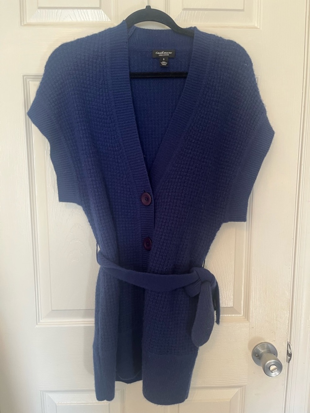 Lord & Taylor Small Navy Short-Sleeve Belted Cardigan
